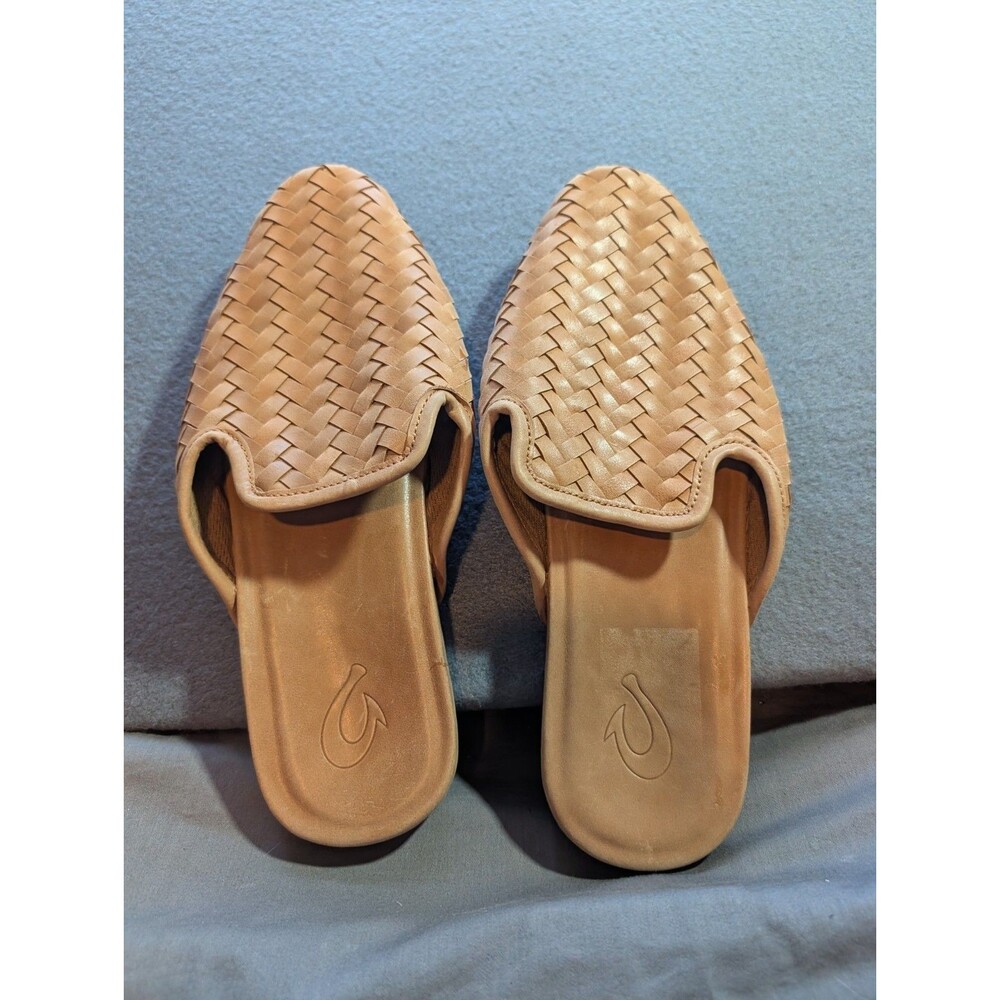 OluKai Mi‘i Women’s Size 9 Tan Woven Leather Mule Slip On Loafers NEW